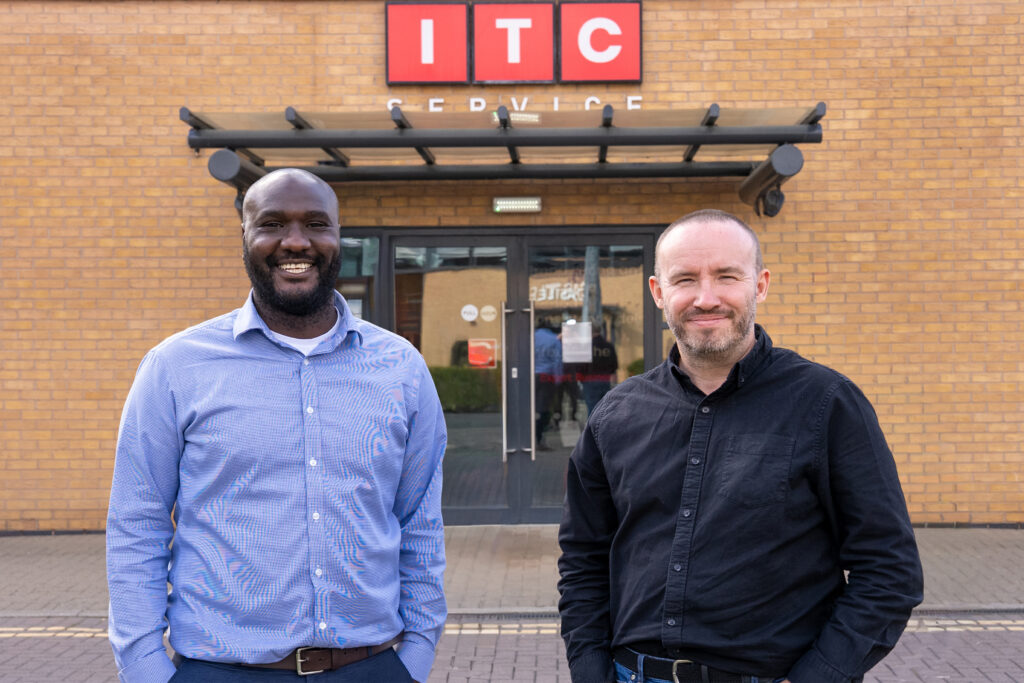 ITC Service Celebrates Triple ISO Accreditation Milestone 2 ITC ISO Photograph Pictured Henry Kibirige and Christopher Potts